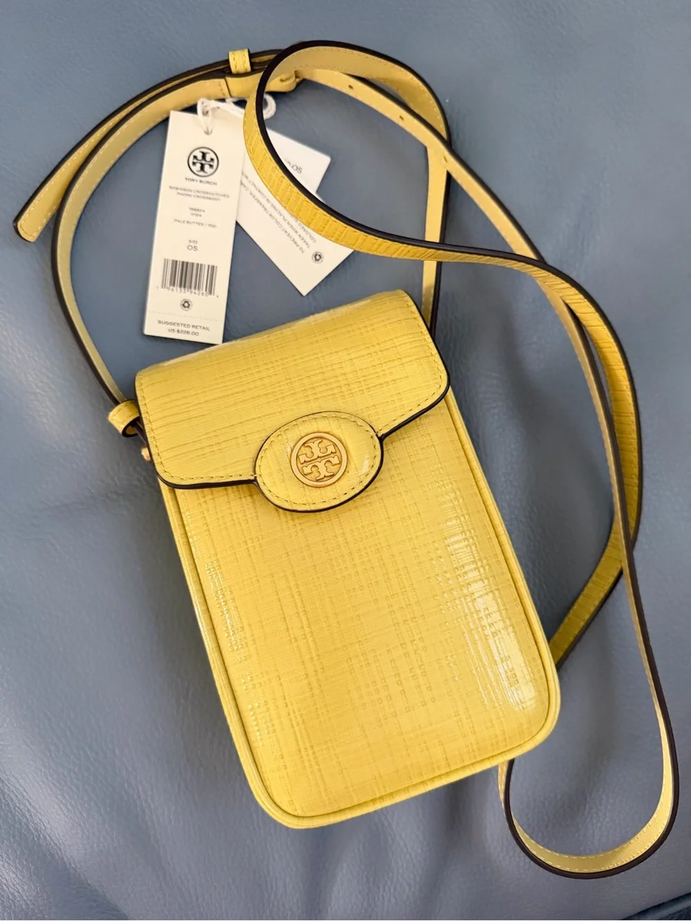 Tory Burch Bright Yellow Textured Leather Crossbody Phone Pouch